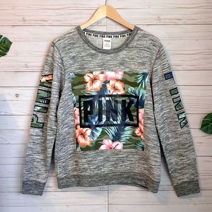 VS Pink Heather Grey Camo + Floral Logo Sweatshirt